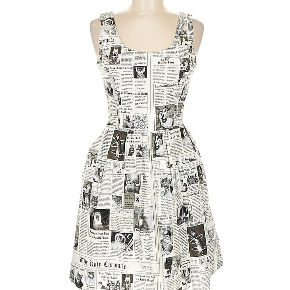 Retrolicious Cat Newspaper Print Mini Dress